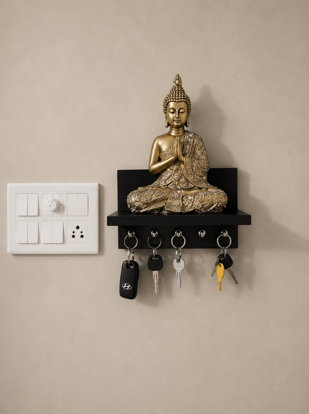 Wall Mounted Wooden Key Holder with Floating Shelf | Entryway Organizer | Home Decor Rack