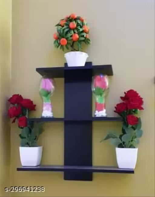 Premium Wooden Wall Shelf for Living Room | Modern 3-Tier Floating Display Rack for Home Decor, Idols & Candles (Black/Dark Brown)