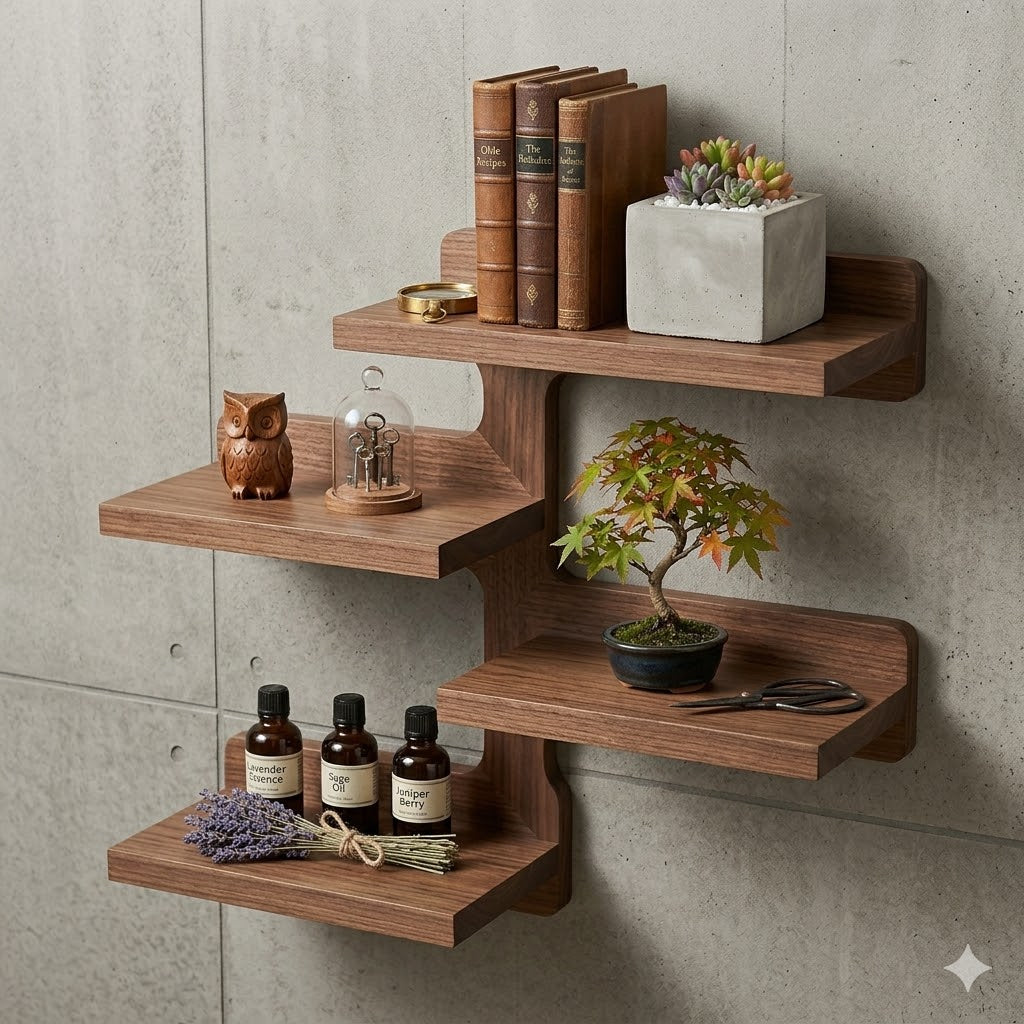 Industrial Wooden Wall Shelves - set of 4
