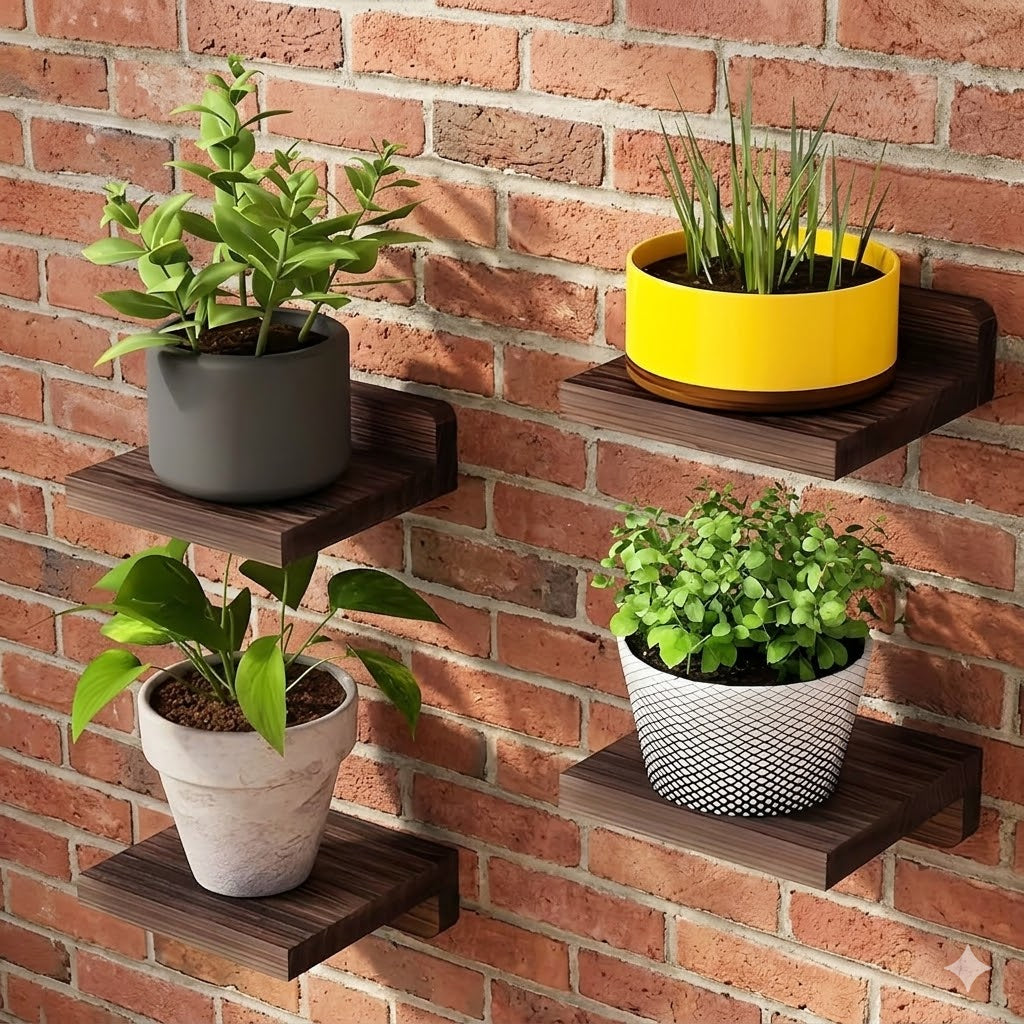 Industrial Wooden Wall Shelves - set of 4