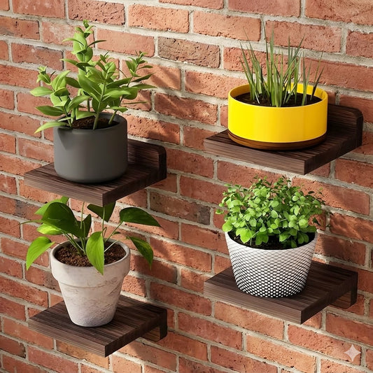 Industrial Wooden Wall Shelves - set of 4
