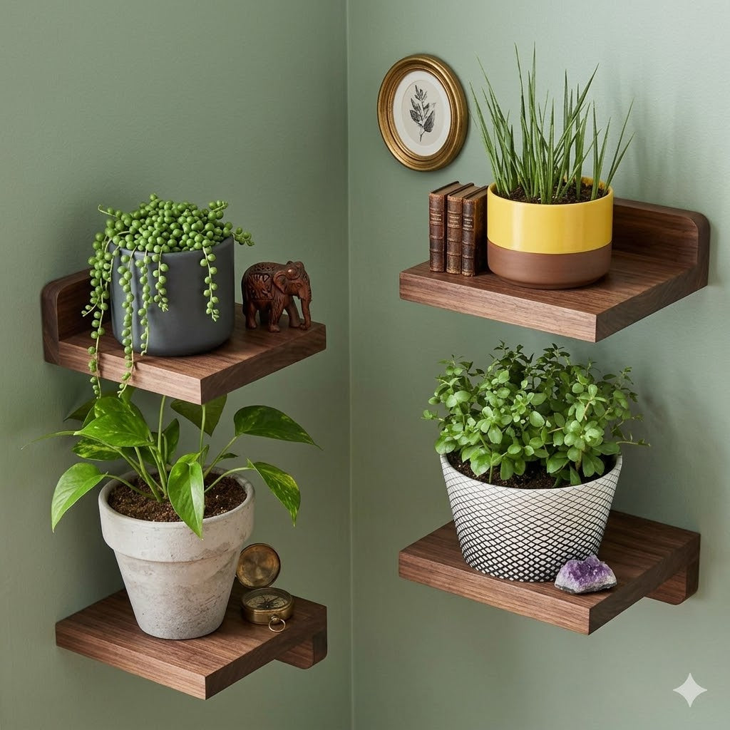 Industrial Wooden Wall Shelves - set of 4