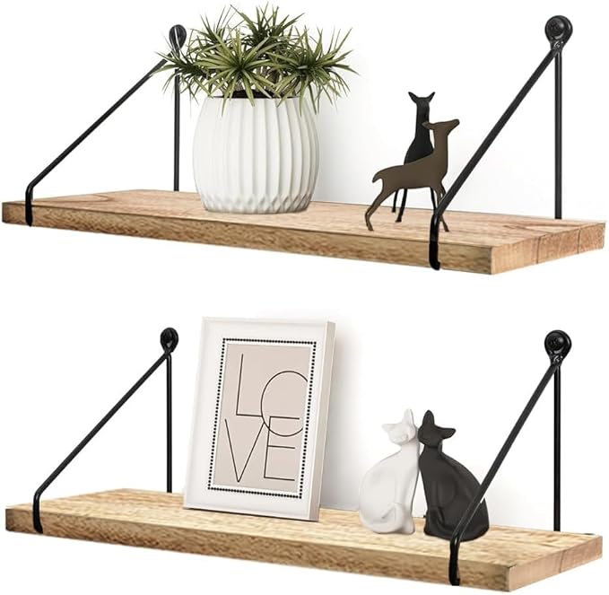 Set of 2 Industrial Wooden Wall Shelves | Decorative Floating shelves