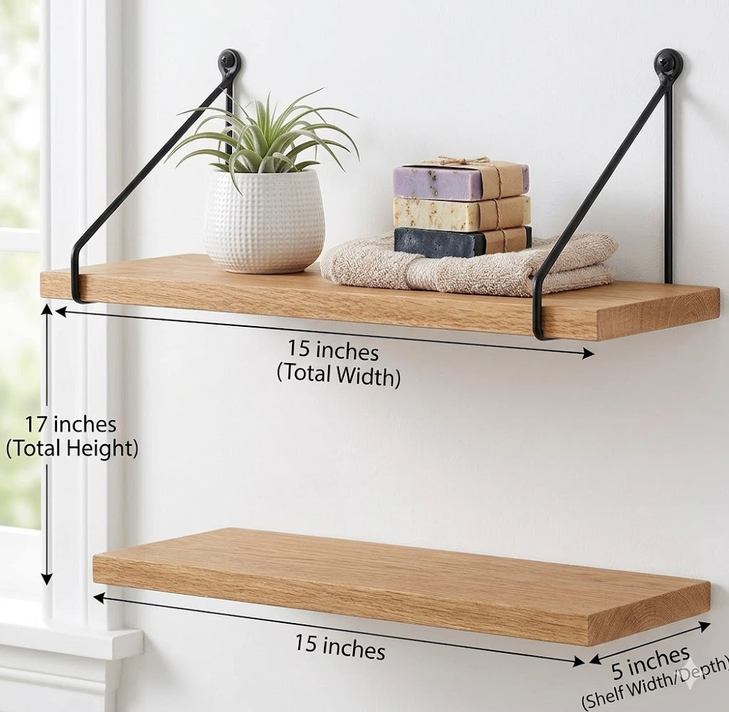 Set of 2 Industrial Wooden Wall Shelves | Decorative Floating shelves