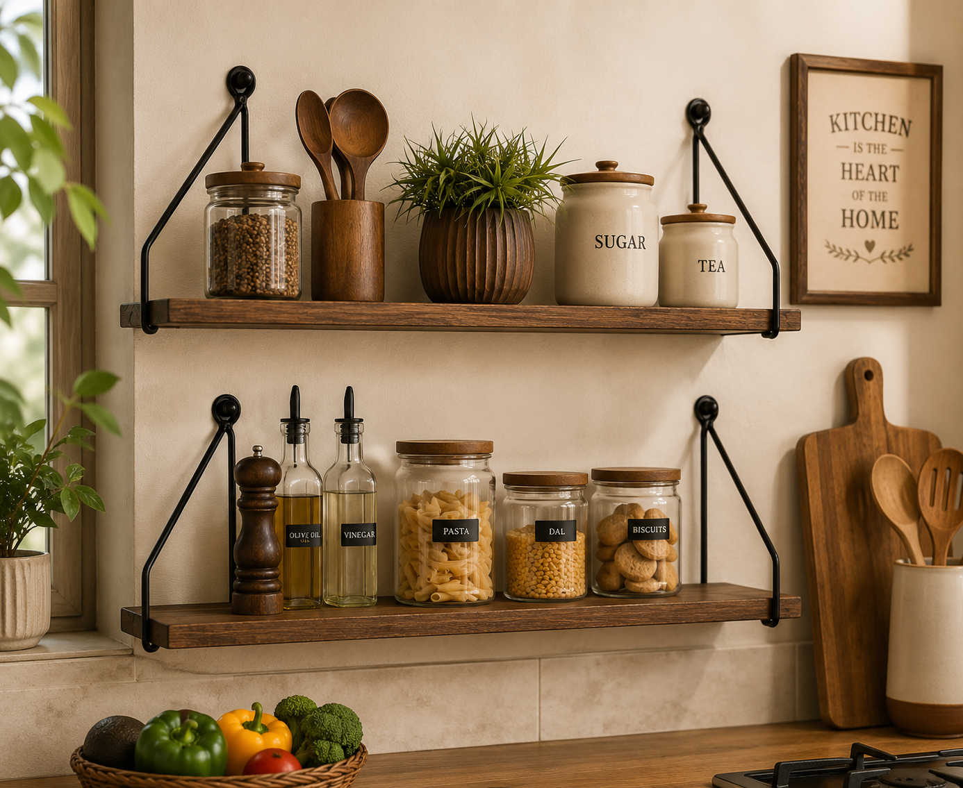 Set of 2 Industrial Wooden Wall Shelves | Decorative Floating shelves