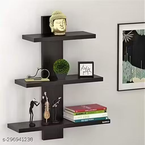 Premium Wooden Wall Shelf for Living Room | Modern 3-Tier Floating Display Rack for Home Decor, Idols & Candles (Black/Dark Brown)